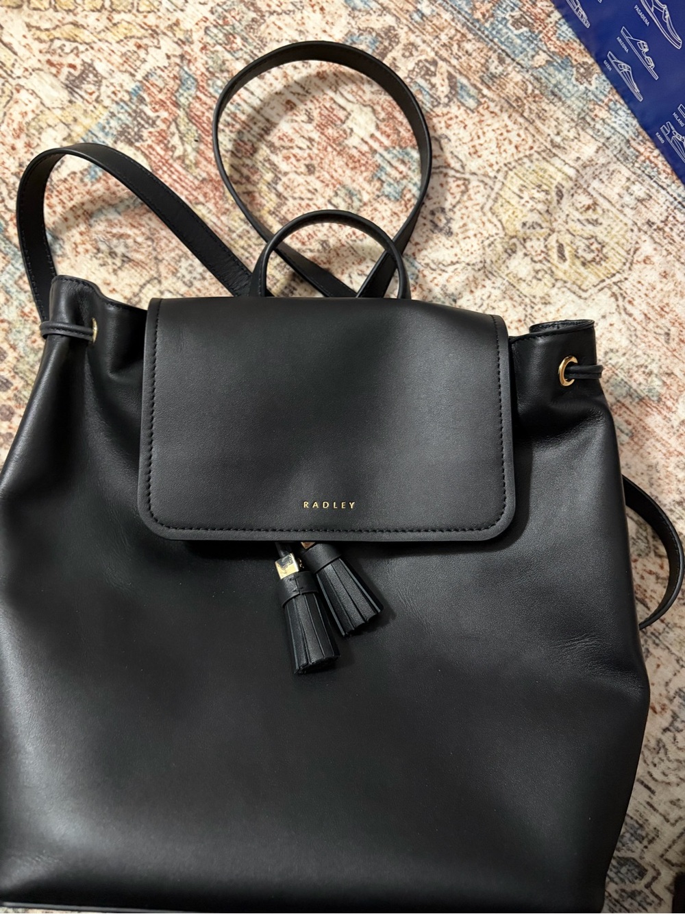 Radley, London, black leather backpack bag
